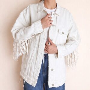 ZARA TRF White Fringe Denim Jacket